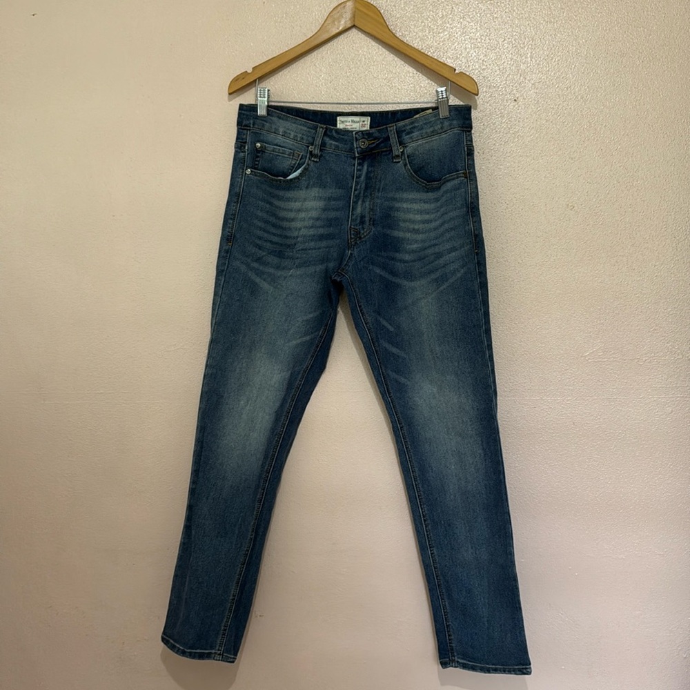 Smith and Mills Jeans Men's Size 32 x 30 Blue Denim Stretch Dark Wash •